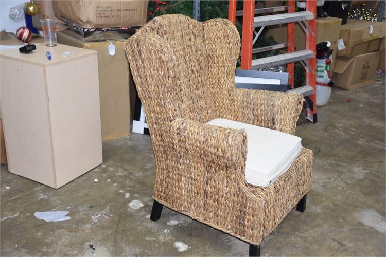 Wicker Wingback Armchair With Cushion