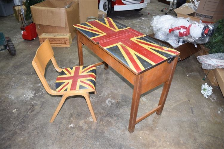 Union Jack Painted Student's Desk and Chair