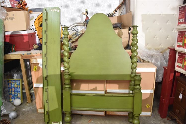 Green Painted Twin Bed With Mattress