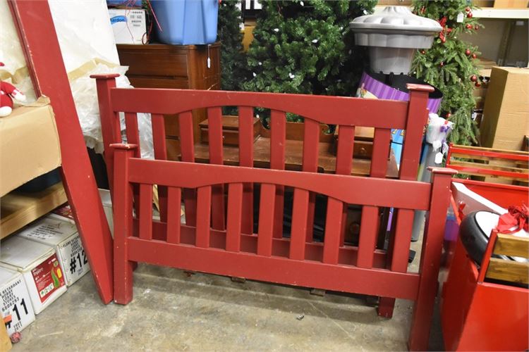 Red Painted Headboard and Footboard