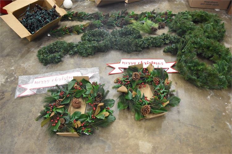 Group Holiday Garland Wreaths and Lights