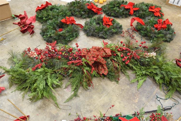 Group Garland Wreaths and Faux Flowers