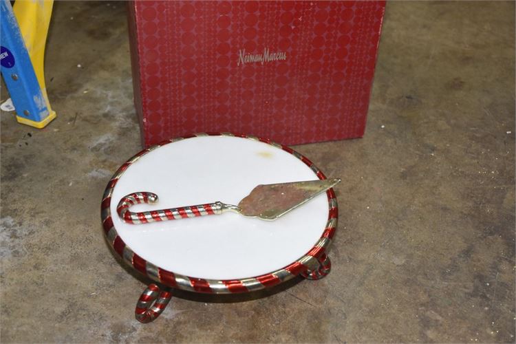 Neiman Marcus Candy Cane Cake Stand and Cake Server