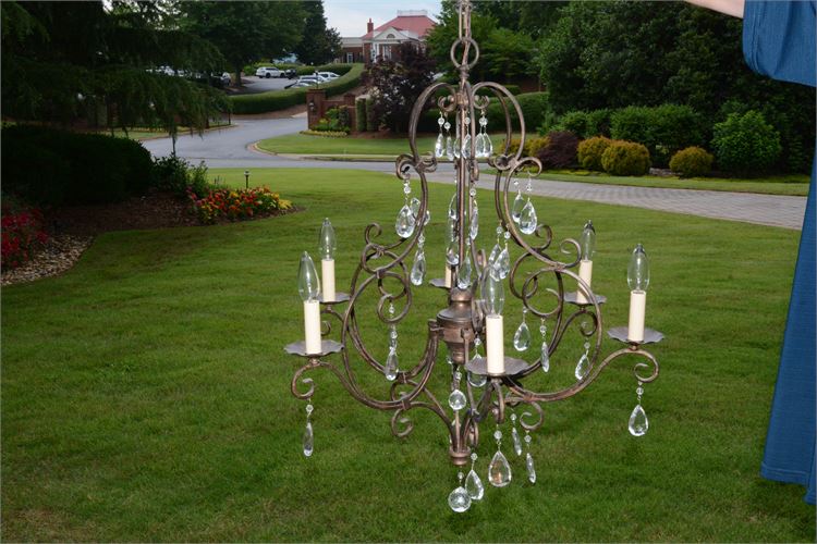 Scrolled Metal Chandelier with Chrystal Prisims