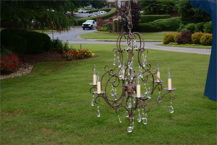 Scrolled Metal Chandelier with Chrystal Prisims