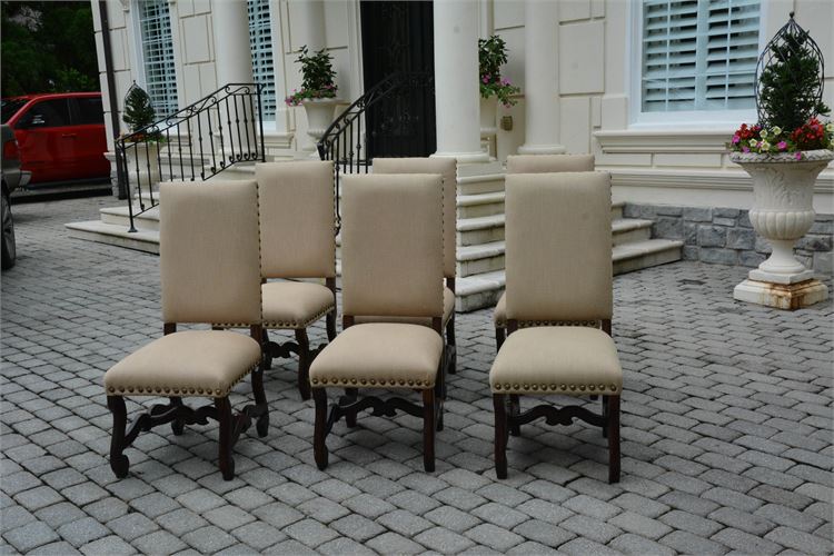 Six (6) Tuscan farm Linen Upholstered  dining chair.