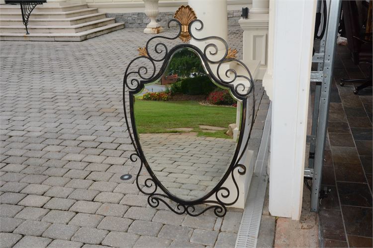 Classical Style Shield Form Gilt Wrought Iron Wall Mirror