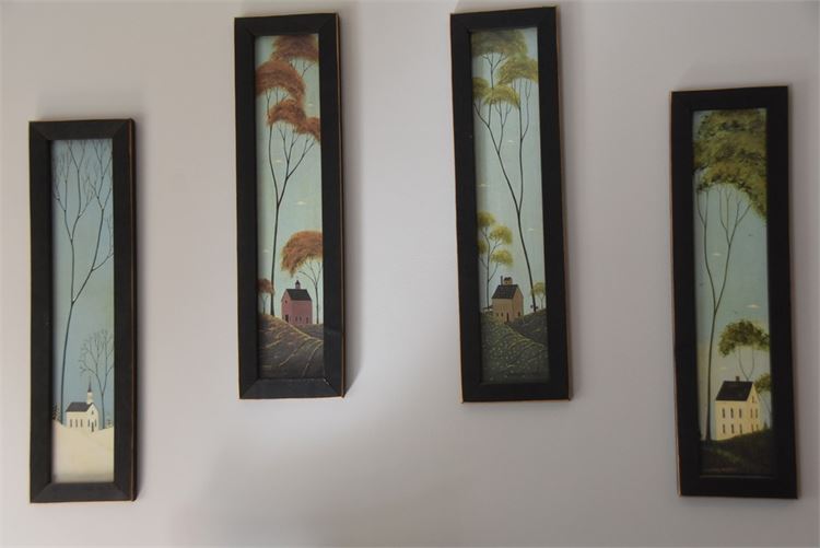 Warren Kimble Four Seasons Folk Art Prints in Black Wood Frames