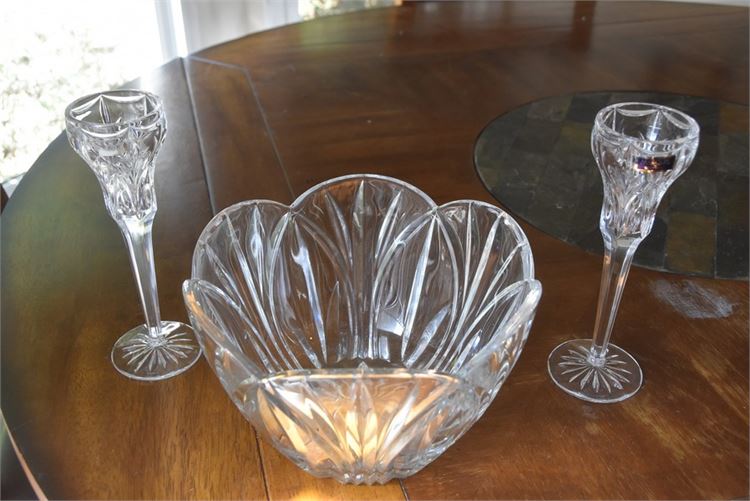 Pair Waterford Crystal Champagne Flute and Center Bowl