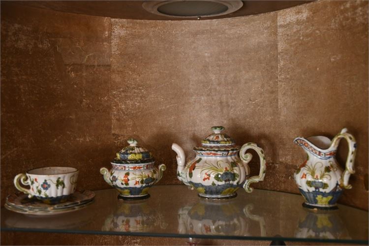 Four (4) Paint Decorated Pottery Tea Service Items