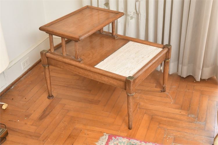 Two-Tier Mid Century Modern End Table With Inset Tile Panel