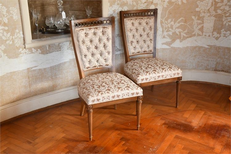 Pair Tufted and Upholstered Wood Framed Chairs