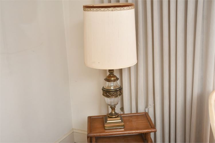 Vintage Glass and Bras Table Lamp With Cylindrical Shade