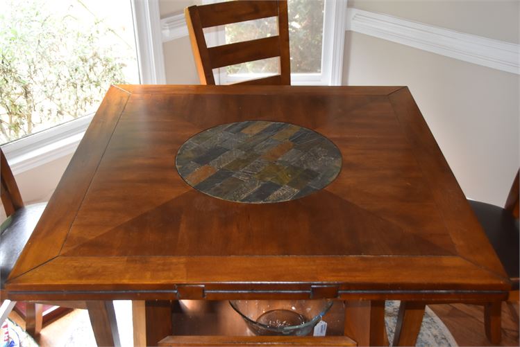 Round / Square Drop Leaf Dining Table With Lazy Susan and Four (4 ) Chairs