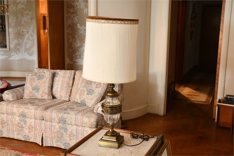 Vintage Brass and Glass Floor Lamp With Shade