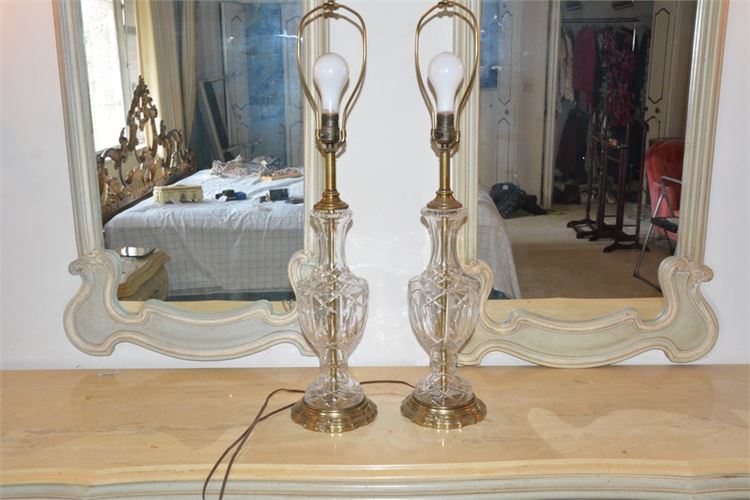 Pair Vintage Glass Table Lamps