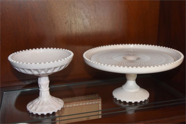 Milk Glass Cake Plate and Compote