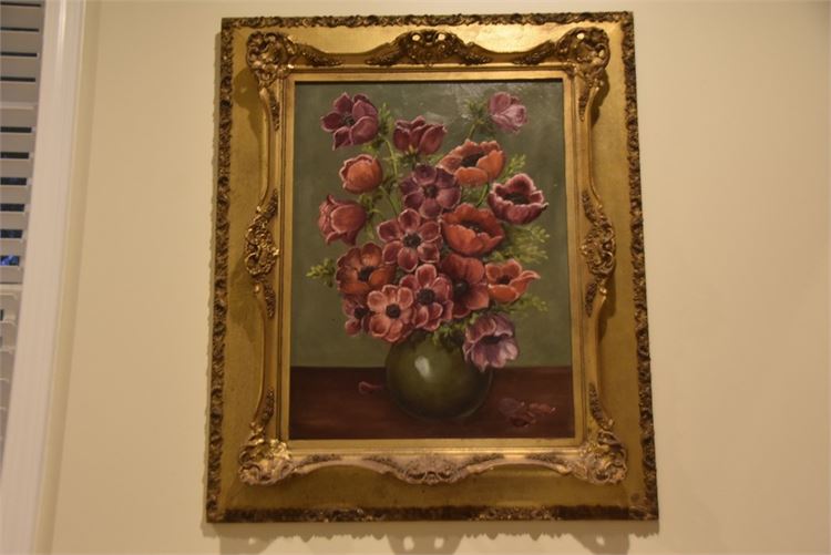 1960s Framed Floral Oil Painting