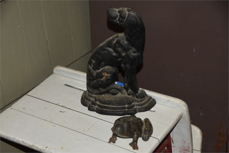 Cast Iron Dog and Frog Figure