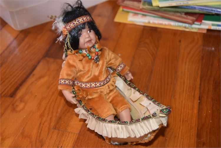 Vintage Native American Male Doll With Boat
