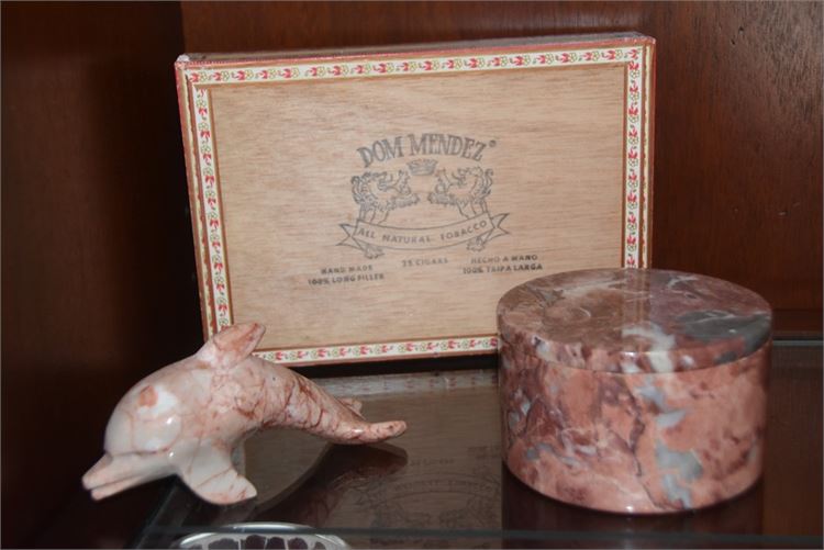 Cigar Box Dolphin Figure and Lidded Box