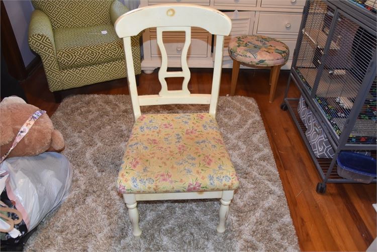 White Painted Ribbon back Chair With Floral Upholstered Seat