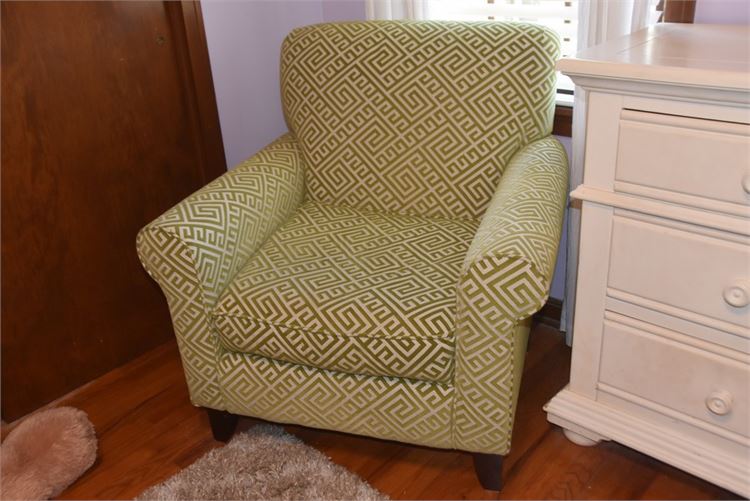 Green and White Upholstered Armchair