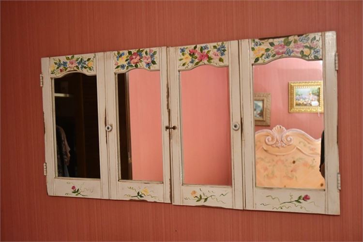 Four (4) Vintage Painted Mirrored Door Panels