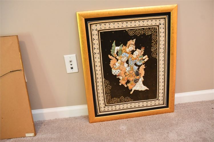 Framed Embroidered Asian Tapestry