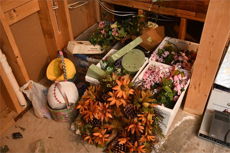 Large Group Faux Flowers and Decorative Items