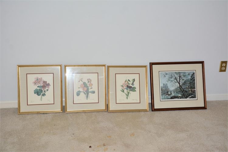 Group Framed Prints (Three Floral and One Landscape)