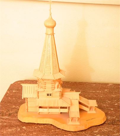 Hand Carved Wooden Russian Church Model