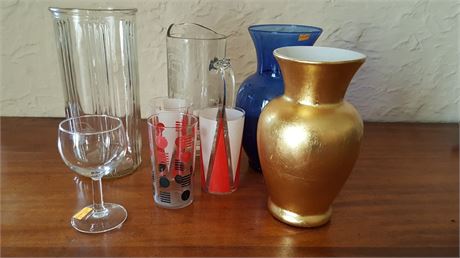 Grouping of Glass Items and Ceramic Vase