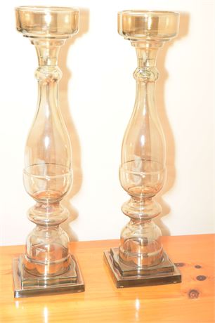 Pr Amber Glass Candlesticks