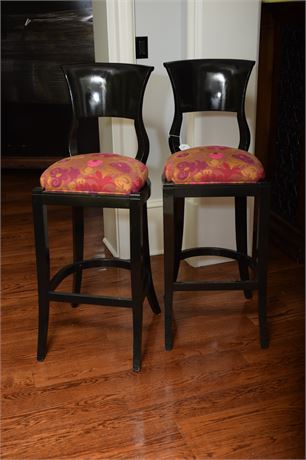 Pair Black Lacquer Barstools