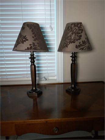 Pair of Flocked Shade Table Lamps