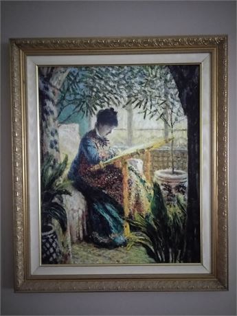 Decorative Giclee Print Depicting Seated Woman doing Needlework