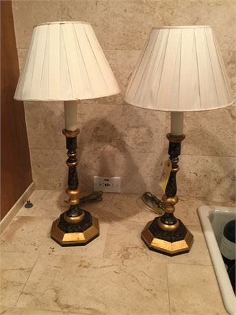 Pair Wooden Painted Stick Lamps