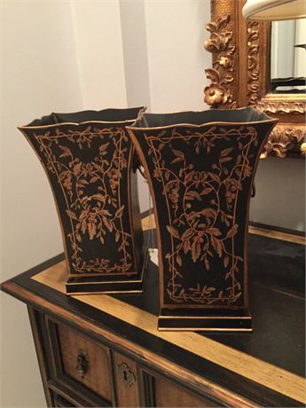 pair of painted toile  planters