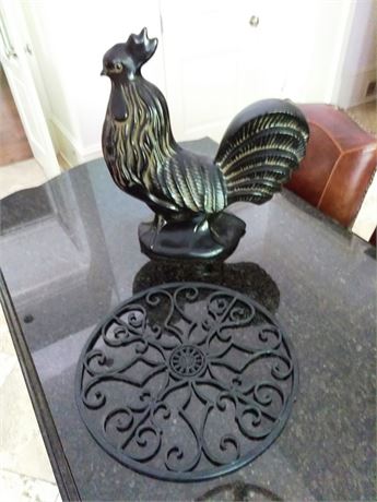 Decorative Chicken Statue and Trivet