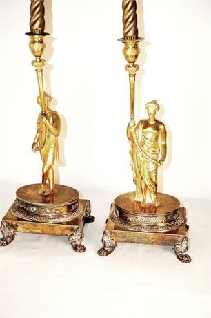 Pr. French Empire Gilt Bronze Candlesticks