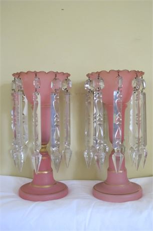 Pair of Pink Glass Lustres