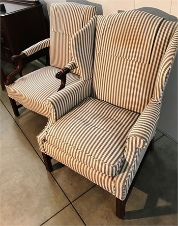 Two Striped Upholstered Armchairs