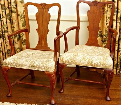 Matched Pair of English Mahogany Queen Anne Arm Chairs