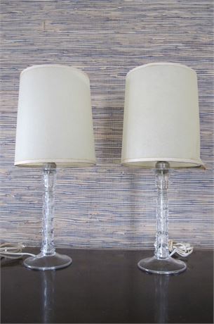 Pair Clear Glass Column Lamps