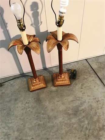 Pair Decorative Palm Tree Form Lamps