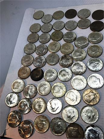 54 Pre-1965 Kennedy Half Dollars