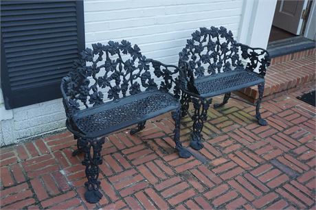 Pair Cast Iron Grapeleaf Diminutive Benches