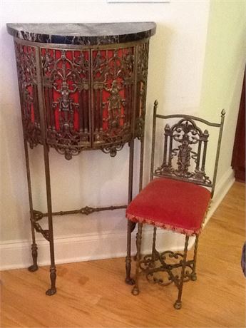 French telephone cabinet with decorative chair