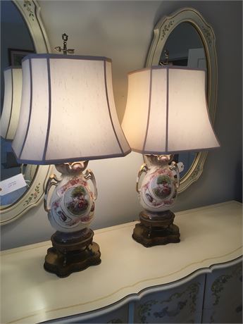 Pair of ceramic and metal lamps